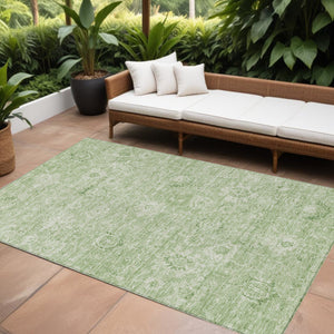 Homeroots 3' Artichoke Green Damask Washable Area Rug - Stylish, Durable Indoor/Outdoor Decor For Any Space 9' X 12' Polyester 603495