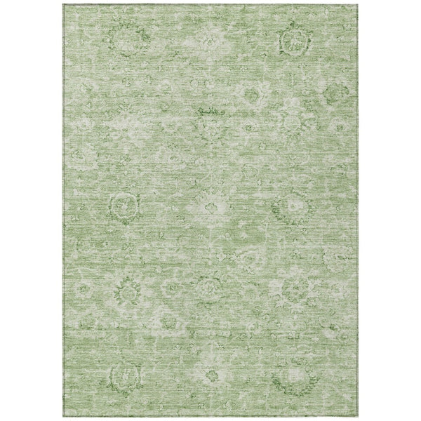 HomeRoots 5' Stylish Artichoke Green & Ivory Damask Area Rug - Washable, Durable, Perfect for Indoor & Outdoor Use 10' X 14' 603496