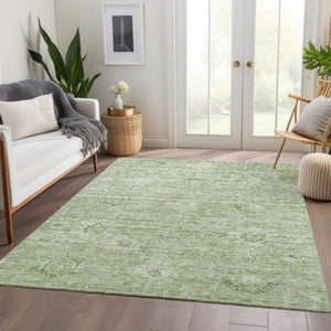 Homeroots 3' Artichoke Green Damask Washable Area Rug - Stylish, Durable Indoor/Outdoor Decor For Any Space 10' X 14' Polyester 603496
