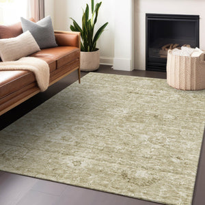 Homeroots 3' Artichoke Green Damask Washable Area Rug - Stylish, Durable Indoor/Outdoor Decor For Any Space 5' X 8' Polyester 603498