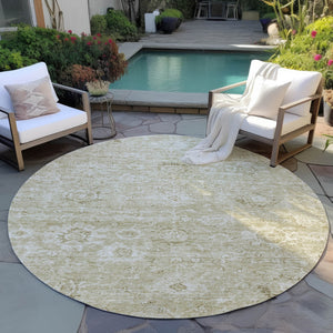 Homeroots 3' Artichoke Green Damask Washable Area Rug - Stylish, Durable Indoor/Outdoor Decor For Any Space 8' Round Polyester 603499