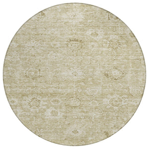 HomeRoots 5' Elegant Beige and Brown Damask Area Rug - Durable, Washable Design for Indoor and Outdoor Use 8' Round 603499
