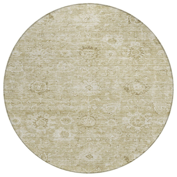 HomeRoots 5' Elegant Beige and Brown Damask Area Rug - Durable, Washable Design for Indoor and Outdoor Use 8' Round 603499