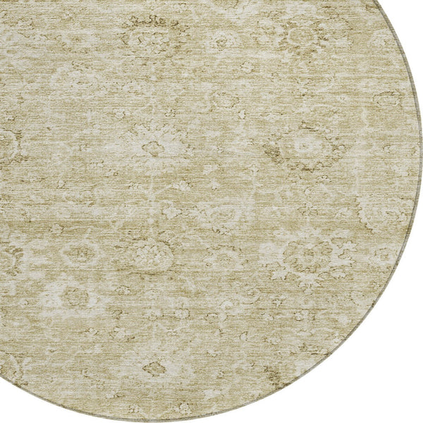 Homeroots 3' Artichoke Green Damask Washable Area Rug - Stylish, Durable Indoor/Outdoor Decor For Any Space 8' Round Polyester 603499