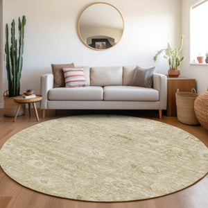 Homeroots 3' Artichoke Green Damask Washable Area Rug - Stylish, Durable Indoor/Outdoor Decor For Any Space 8' Round Polyester 603499