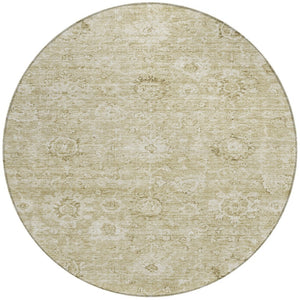 Homeroots 3' Artichoke Green Damask Washable Area Rug - Stylish, Durable Indoor/Outdoor Decor For Any Space 8' Round Polyester 603499