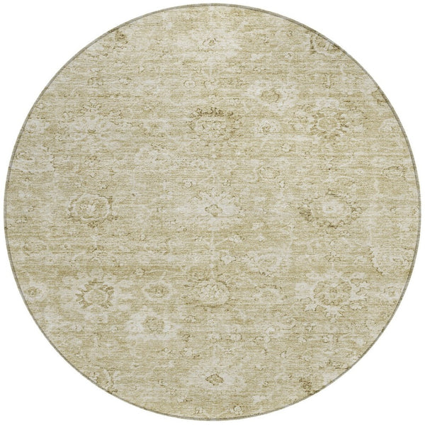 Homeroots 3' Artichoke Green Damask Washable Area Rug - Stylish, Durable Indoor/Outdoor Decor For Any Space 8' Round Polyester 603499