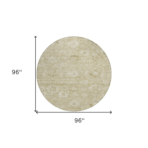 Homeroots 3' Artichoke Green Damask Washable Area Rug - Stylish, Durable Indoor/Outdoor Decor For Any Space 8' Round Polyester 603499