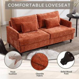 English Elm Mid Century Modern chenille loveseat with solid wood frame, detachable cushions, breathable fabric couch Dark Orange W395P151899