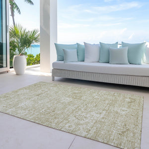 Homeroots 3' Artichoke Green Damask Washable Area Rug - Stylish, Durable Indoor/Outdoor Decor For Any Space 10' X 14' Polyester 603502