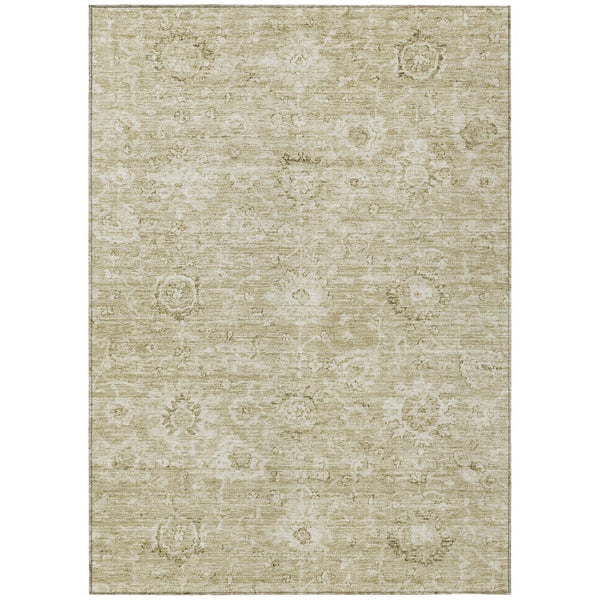 HomeRoots 5' Elegant Beige and Brown Damask Area Rug - Durable, Washable Design for Indoor and Outdoor Use 10' X 14' 603502