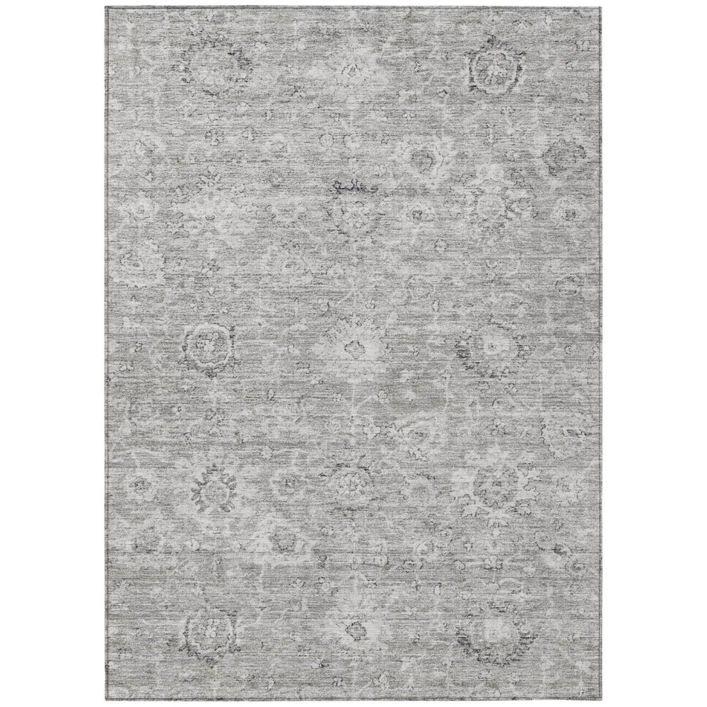 HomeRoots 5' Gray and Silver Damask Area Rug - Elegant, Washable Design for Indoor and Outdoor Spaces 5' X 8' 603504