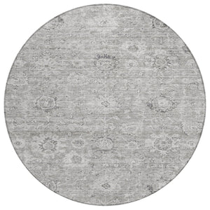 HomeRoots 5' Gray and Silver Damask Area Rug - Elegant, Washable Design for Indoor and Outdoor Spaces 8' Round 603505