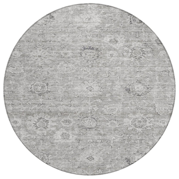 HomeRoots 5' Gray and Silver Damask Area Rug - Elegant, Washable Design for Indoor and Outdoor Spaces 8' Round 603505
