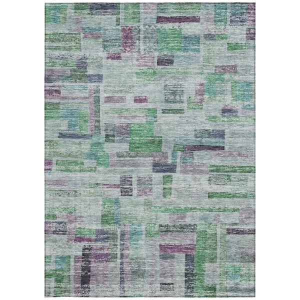 Homeroots 3' Artichoke Green Charcoal & Purple Striped Washable Area Rug For Indoor & Outdoor Spaces 3' X 5' Polyester 603509
