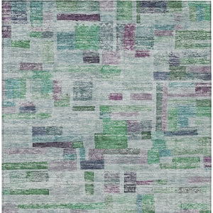Homeroots 3' Artichoke Green Charcoal & Purple Striped Washable Area Rug For Indoor & Outdoor Spaces 3' X 5' Polyester 603509