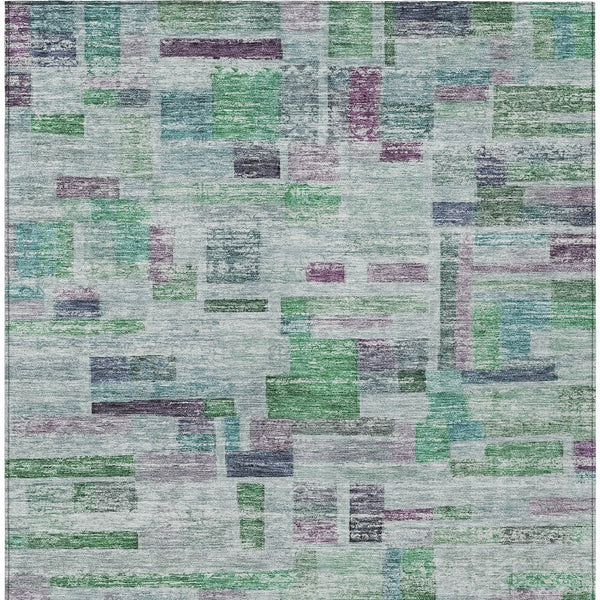 Homeroots 3' Artichoke Green Charcoal & Purple Striped Washable Area Rug For Indoor & Outdoor Spaces 3' X 5' Polyester 603509