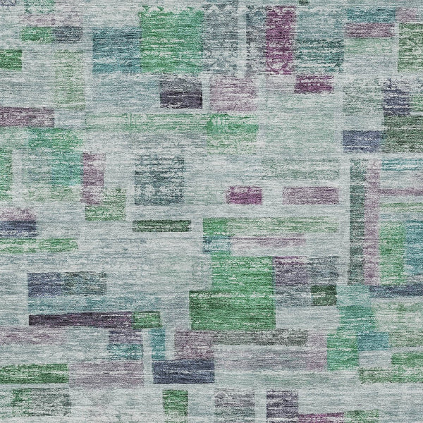 Homeroots 3' Artichoke Green Charcoal & Purple Striped Washable Area Rug For Indoor & Outdoor Spaces 5' X 8' Polyester 603510