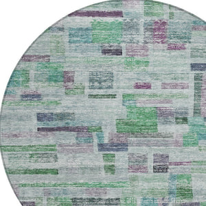 Homeroots 3' Artichoke Green Charcoal & Purple Striped Washable Area Rug For Indoor & Outdoor Spaces 8' Round Polyester 603511