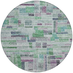 Homeroots 3' Artichoke Green Charcoal & Purple Striped Washable Area Rug For Indoor & Outdoor Spaces 8' Round Polyester 603511