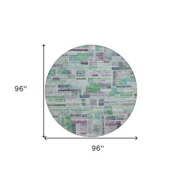 Homeroots 3' Artichoke Green Charcoal & Purple Striped Washable Area Rug For Indoor & Outdoor Spaces 8' Round Polyester 603511