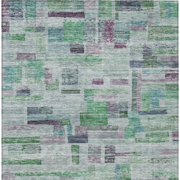 Homeroots 3' Artichoke Green Charcoal & Purple Striped Washable Area Rug For Indoor & Outdoor Spaces 8' X 10' Polyester 603512