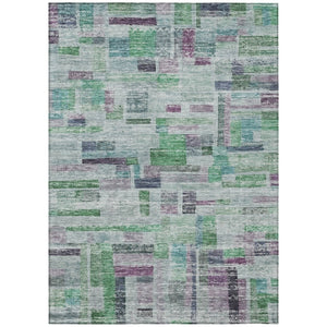 HomeRoots 5' Striped Washable Area Rug in Artichoke Green, Charcoal & Purple for Indoor/Outdoor Use 8' X 10' 603512