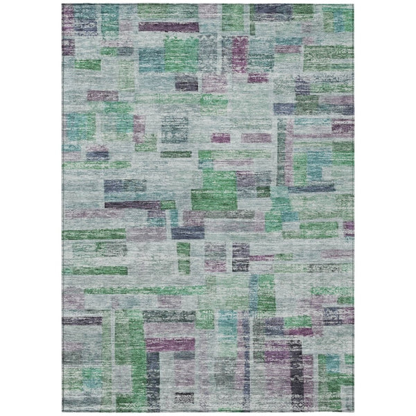 HomeRoots 5' Striped Washable Area Rug in Artichoke Green, Charcoal & Purple for Indoor/Outdoor Use 8' X 10' 603512