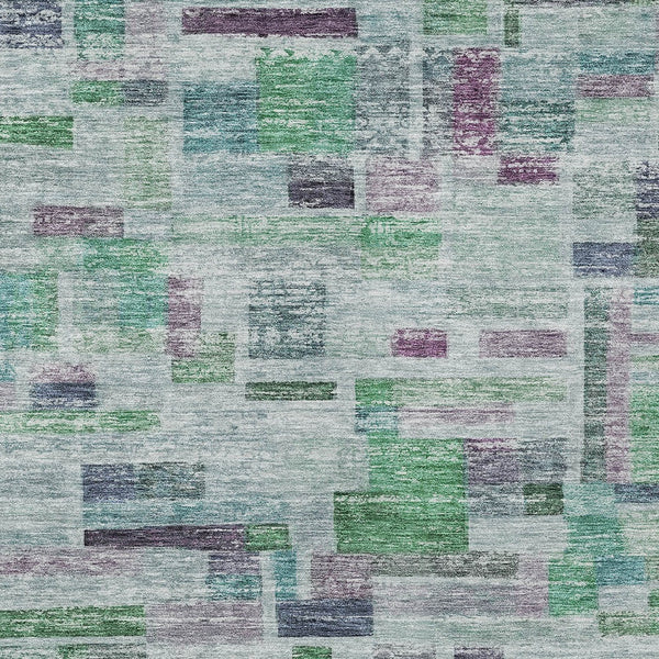 Homeroots 3' Artichoke Green Charcoal & Purple Striped Washable Area Rug For Indoor & Outdoor Spaces 8' X 10' Polyester 603512