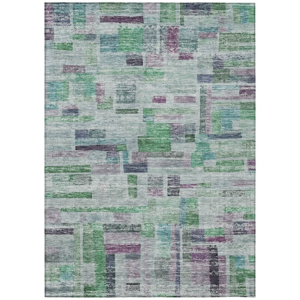 HomeRoots 9' Striped Artichoke Green, Charcoal & Purple Washable Area Rug for Indoor/Outdoor Use – Durable & Stylish 603513