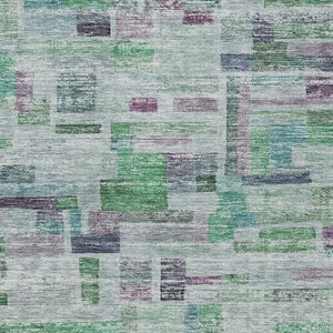 Homeroots 3' Artichoke Green Charcoal & Purple Striped Washable Area Rug For Indoor & Outdoor Spaces 9' X 12' Polyester 603513
