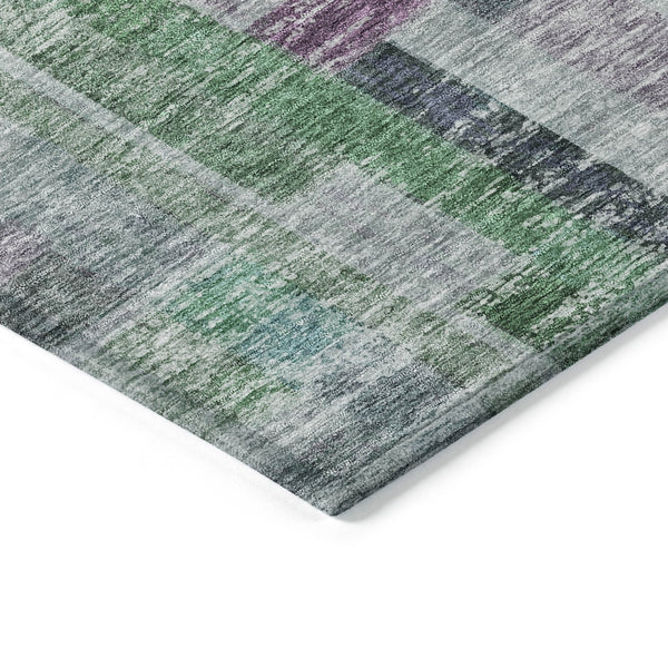 Homeroots 3' Artichoke Green Charcoal & Purple Striped Washable Area Rug For Indoor & Outdoor Spaces 10' X 14' Polyester 603514