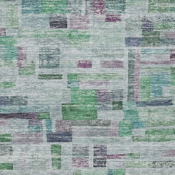 Homeroots 3' Artichoke Green Charcoal & Purple Striped Washable Area Rug For Indoor & Outdoor Spaces 10' X 14' Polyester 603514