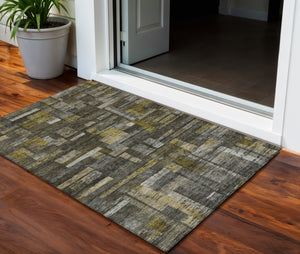 Homeroots 3' Artichoke Green Charcoal & Purple Striped Washable Area Rug For Indoor & Outdoor Spaces 3' X 5' Polyester 603515