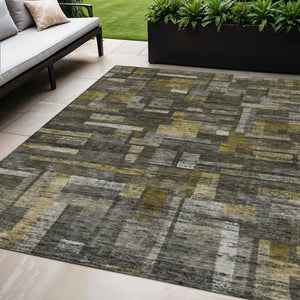 Homeroots 3' Artichoke Green Charcoal & Purple Striped Washable Area Rug For Indoor & Outdoor Spaces 5' X 8' Polyester 603516