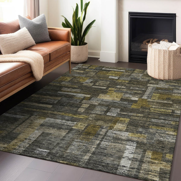 Homeroots 3' Artichoke Green Charcoal & Purple Striped Washable Area Rug For Indoor & Outdoor Spaces 5' X 8' Polyester 603516