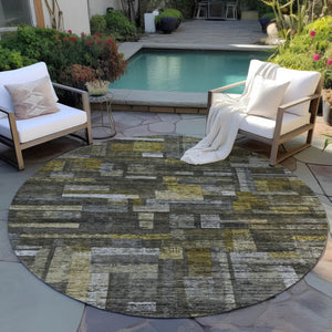 Homeroots 3' Artichoke Green Charcoal & Purple Striped Washable Area Rug For Indoor & Outdoor Spaces 8' Round Polyester 603517