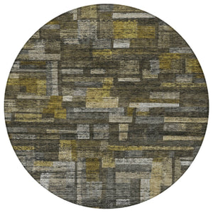 Homeroots 3' Artichoke Green Charcoal & Purple Striped Washable Area Rug For Indoor & Outdoor Spaces 8' Round Polyester 603517