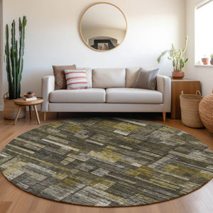 Homeroots 3' Artichoke Green Charcoal & Purple Striped Washable Area Rug For Indoor & Outdoor Spaces 8' Round Polyester 603517
