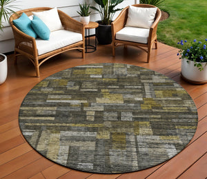 Homeroots 3' Artichoke Green Charcoal & Purple Striped Washable Area Rug For Indoor & Outdoor Spaces 8' Round Polyester 603517
