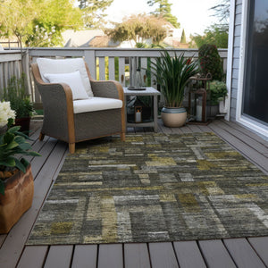 Homeroots 3' Artichoke Green Charcoal & Purple Striped Washable Area Rug For Indoor & Outdoor Spaces 10' X 14' Polyester 603520