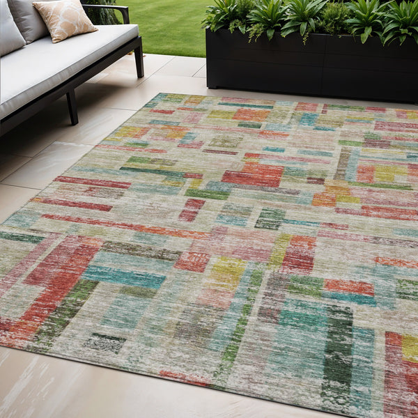 Homeroots 3' Artichoke Green Charcoal & Purple Striped Washable Area Rug For Indoor & Outdoor Spaces 5' X 8' Polyester 603522