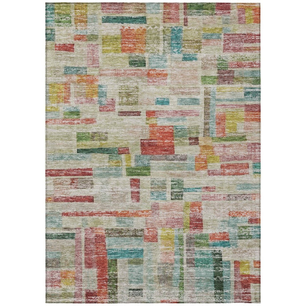 HomeRoots 5' Terra Cotta Green and Brown Striped Washable Indoor Outdoor Area Rug for High-Traffic Spaces 5' X 8' 603522