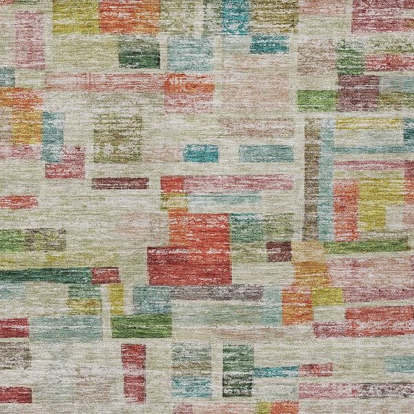 Homeroots 3' Artichoke Green Charcoal & Purple Striped Washable Area Rug For Indoor & Outdoor Spaces 5' X 8' Polyester 603522