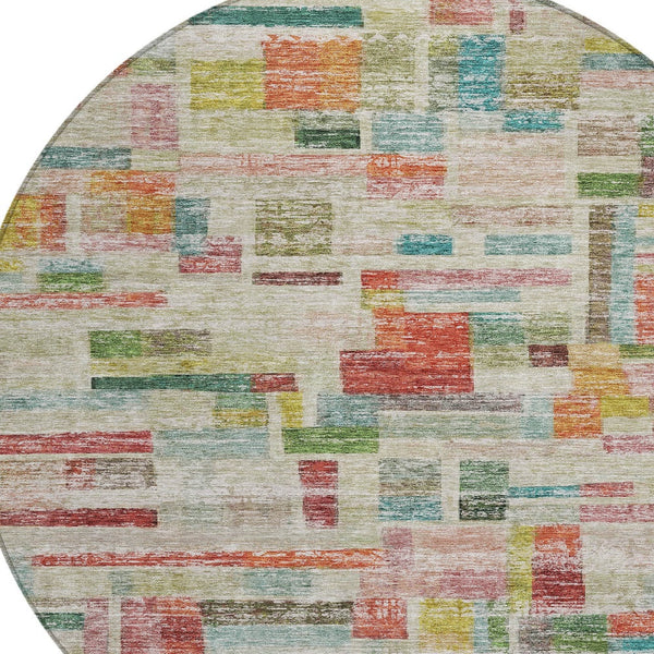 Homeroots 3' Artichoke Green Charcoal & Purple Striped Washable Area Rug For Indoor & Outdoor Spaces 8' Round Polyester 603523