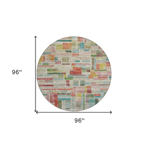 Homeroots 3' Artichoke Green Charcoal & Purple Striped Washable Area Rug For Indoor & Outdoor Spaces 8' Round Polyester 603523