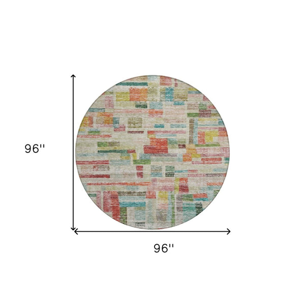 Homeroots 3' Artichoke Green Charcoal & Purple Striped Washable Area Rug For Indoor & Outdoor Spaces 8' Round Polyester 603523