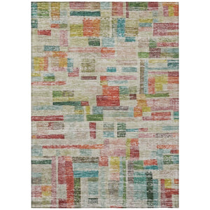 HomeRoots 5' Terra Cotta Green and Brown Striped Washable Indoor Outdoor Area Rug for High-Traffic Spaces 8' X 10' 603524