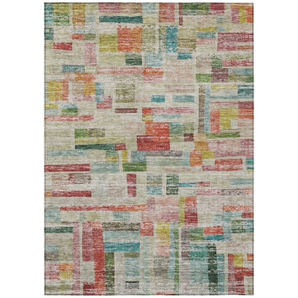 HomeRoots 9' X 12' Striped Terra Cotta Green & Brown Area Rug - Stylish, Washable, Durable for Indoor/Outdoor Use 603525