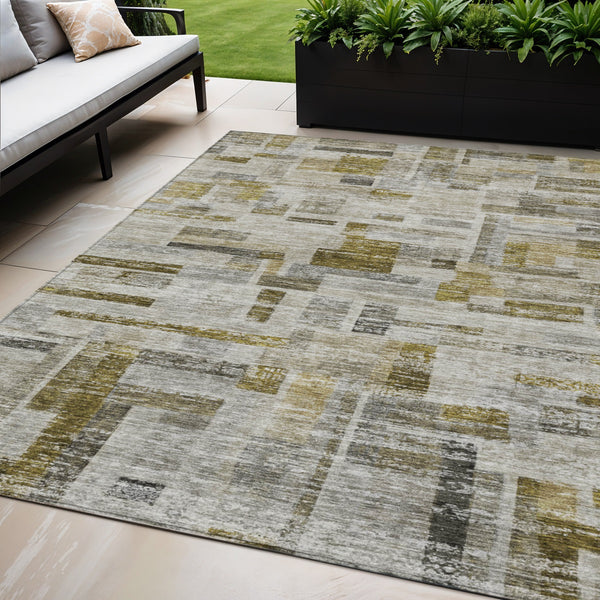 Homeroots 3' Artichoke Green Charcoal & Purple Striped Washable Area Rug For Indoor & Outdoor Spaces 5' X 8' Polyester 603528